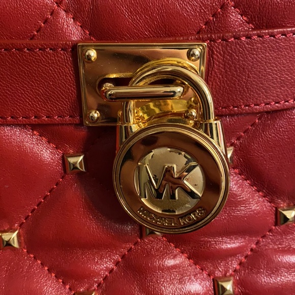 Michael Kors Tote Double Strap Shoulder Handbag Bright Red with Gold Hardware - Picture 2 of 7